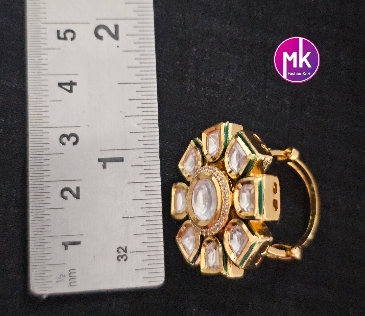 Bollywood Jaipur Kundan Polki Stone with Cubic Zirconia Stone Finger Ring (Adjustable)/-  MK Fashionkart