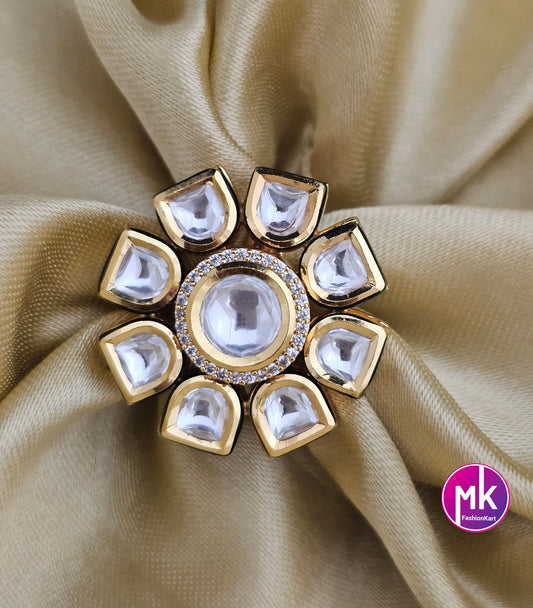 Bollywood Jaipur Kundan Polki Stone with Cubic Zirconia Stone Finger Ring (Adjustable)/-  MK Fashionkart