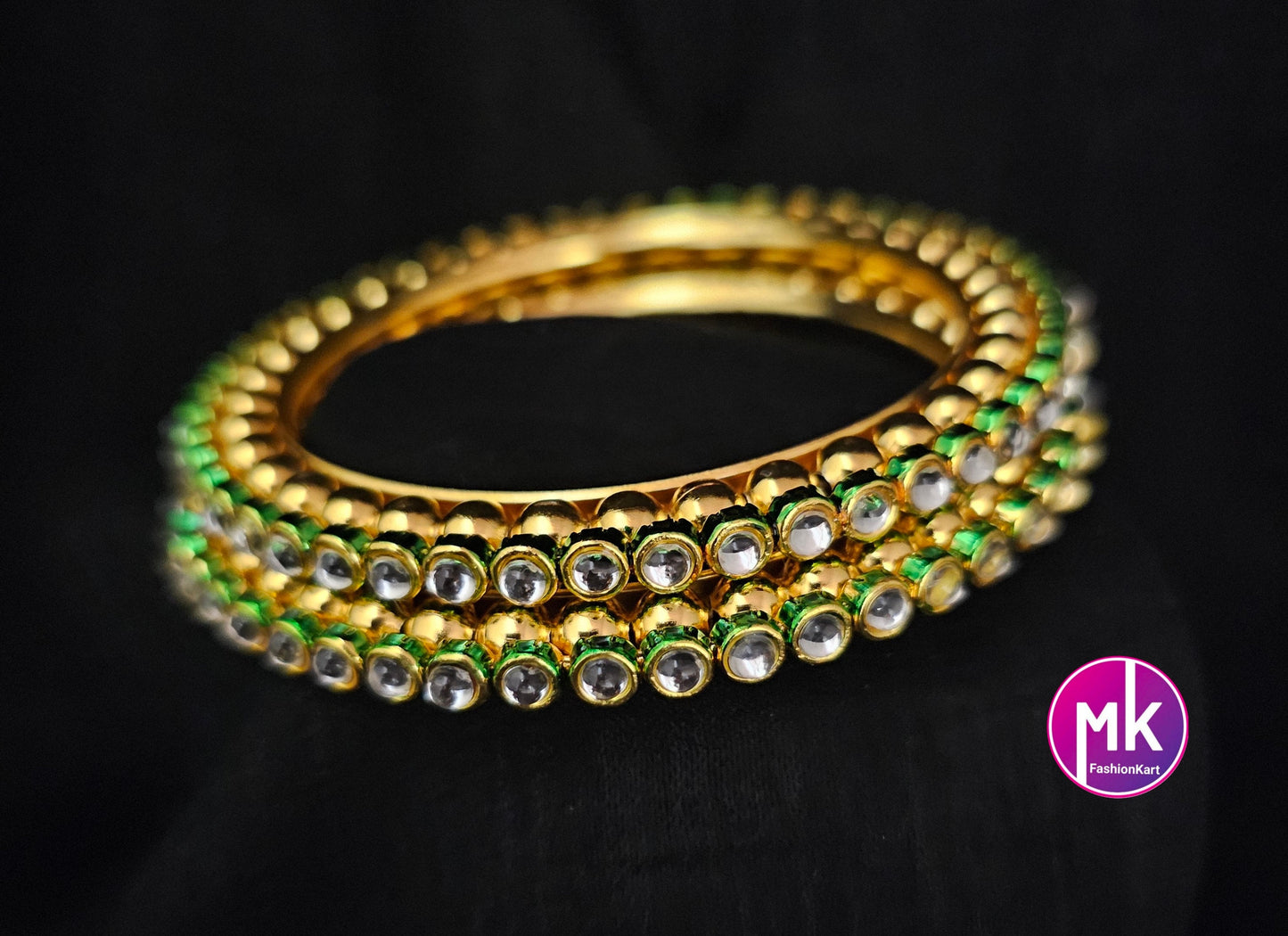 Bollywood Jaipur Kundan Meena Polki Stone trending Bangles - Set of 2 Bangles - MK Fashionkart