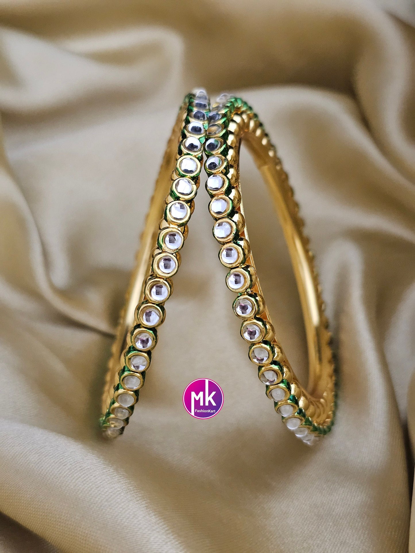 Bollywood Jaipur Kundan Meena Polki Stone trending Bangles - Set of 2 Bangles - MK Fashionkart