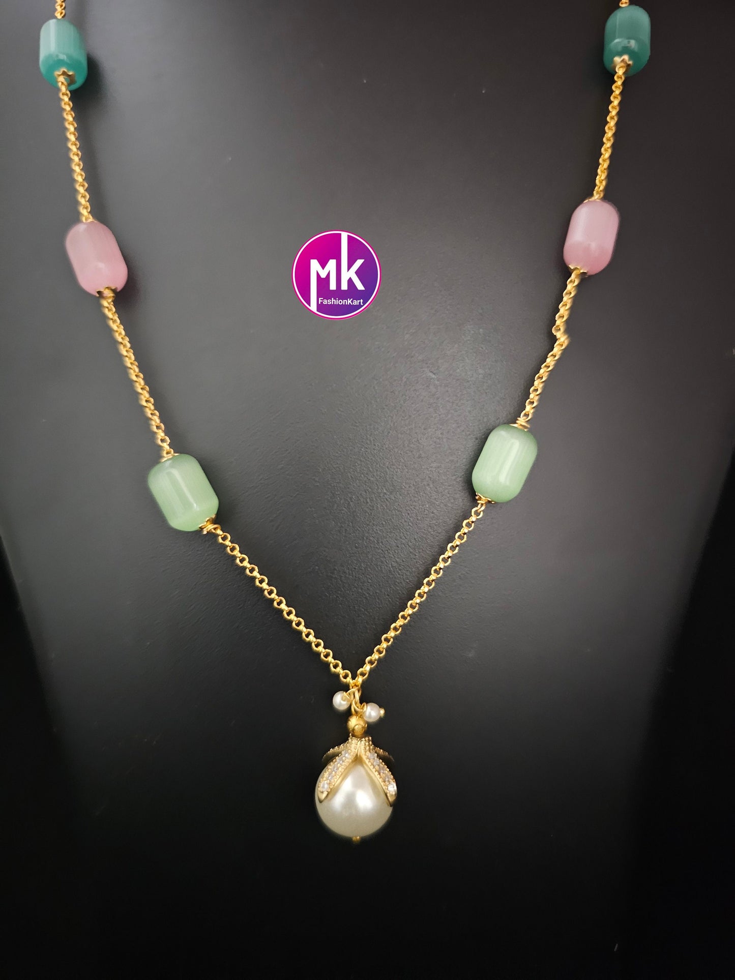 Western Style Monalisa bead and pearl long chain with cute pearl Earrings - Adult cum Teen Chain - Fashion Jewelry - MK Fashionkart