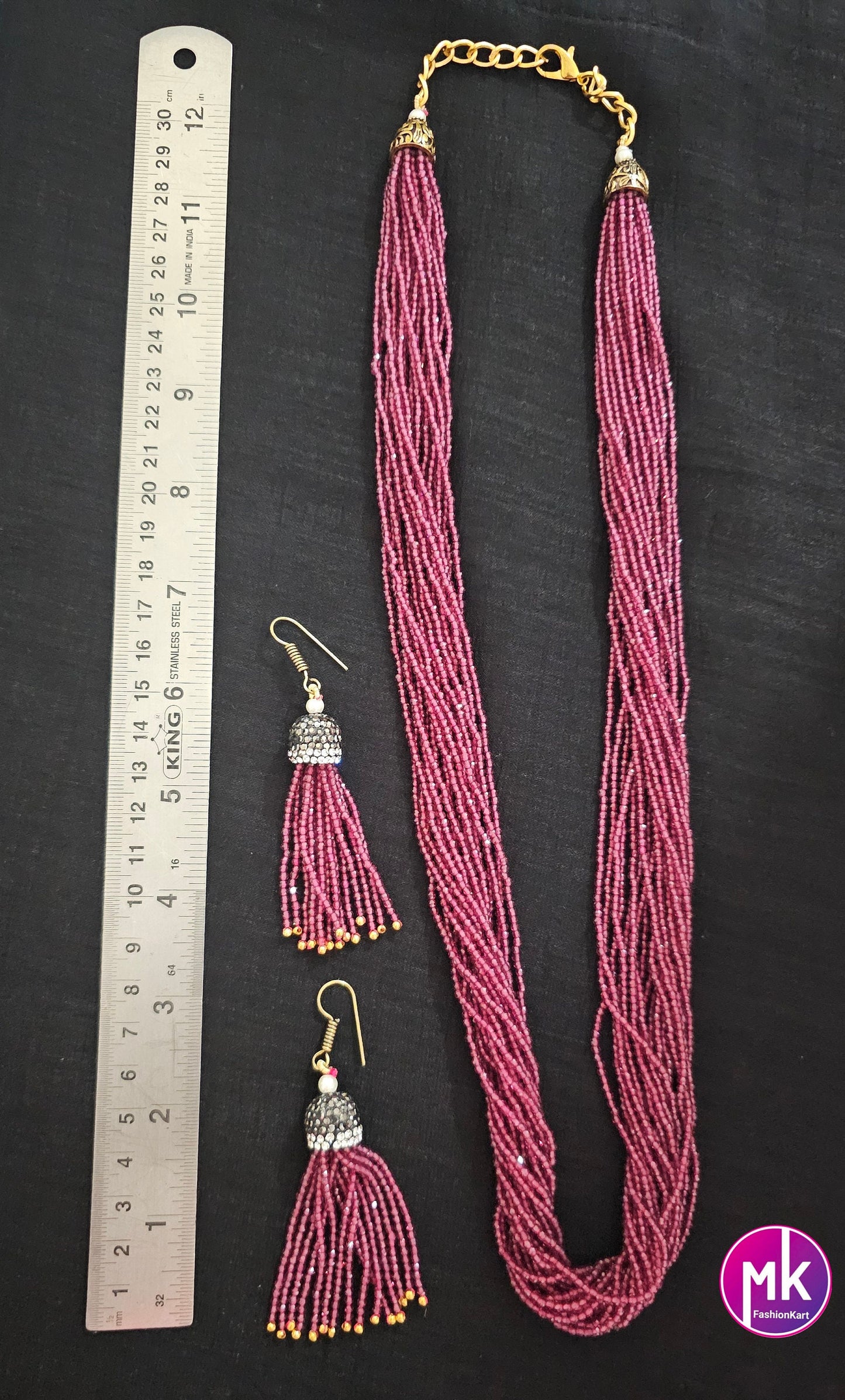 Multi-strand Crystal bead long chain with long Earrings - Long chain with Earrings - Fashion Jewelry - MK Fashionkart