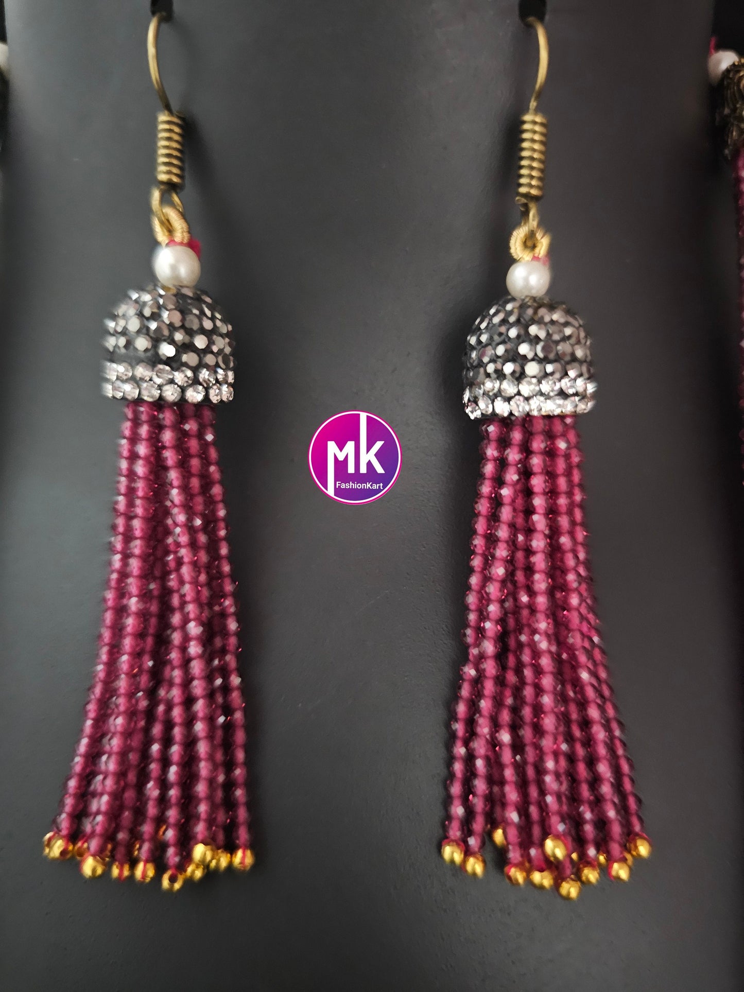 Multi-strand Crystal bead long chain with long Earrings - Long chain with Earrings - Fashion Jewelry - MK Fashionkart