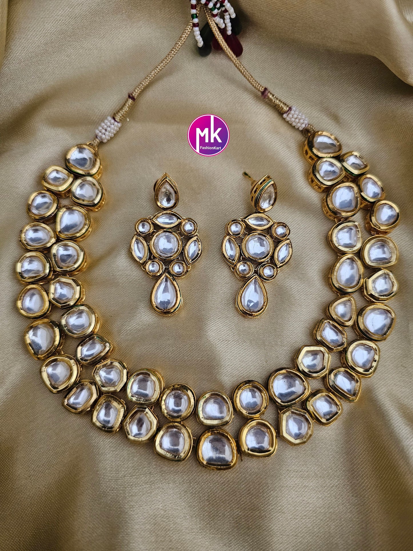 Bollywood Jaipur high quality Kundan with back meenakari work Necklace and matching Kundan Dangling Earrings - Necklace set - MK Fashionkart