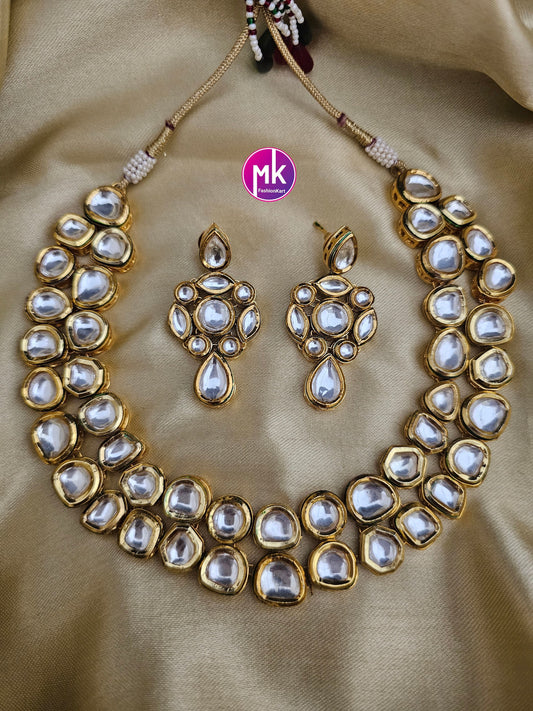 Bollywood Jaipur high quality Kundan with back meenakari work Necklace and matching Kundan Dangling Earrings - Necklace set - MK Fashionkart
