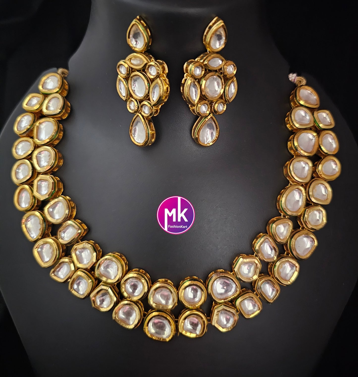 Bollywood Jaipur high quality Kundan with back meenakari work Necklace and matching Kundan Dangling Earrings - Necklace set - MK Fashionkart