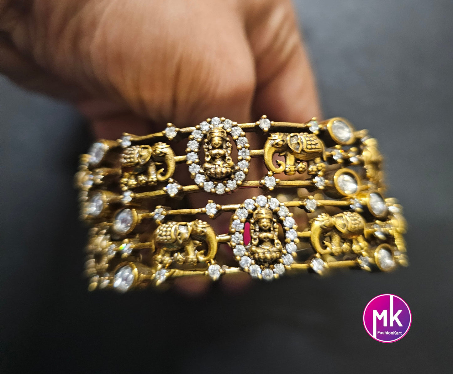 Victorian Bangle / Ethnic Bangles / Celebrity style / Gaja Lakshmi design Bangle - Set of 2 bangles - Size 2.6/2.8 - MK Fashionkart