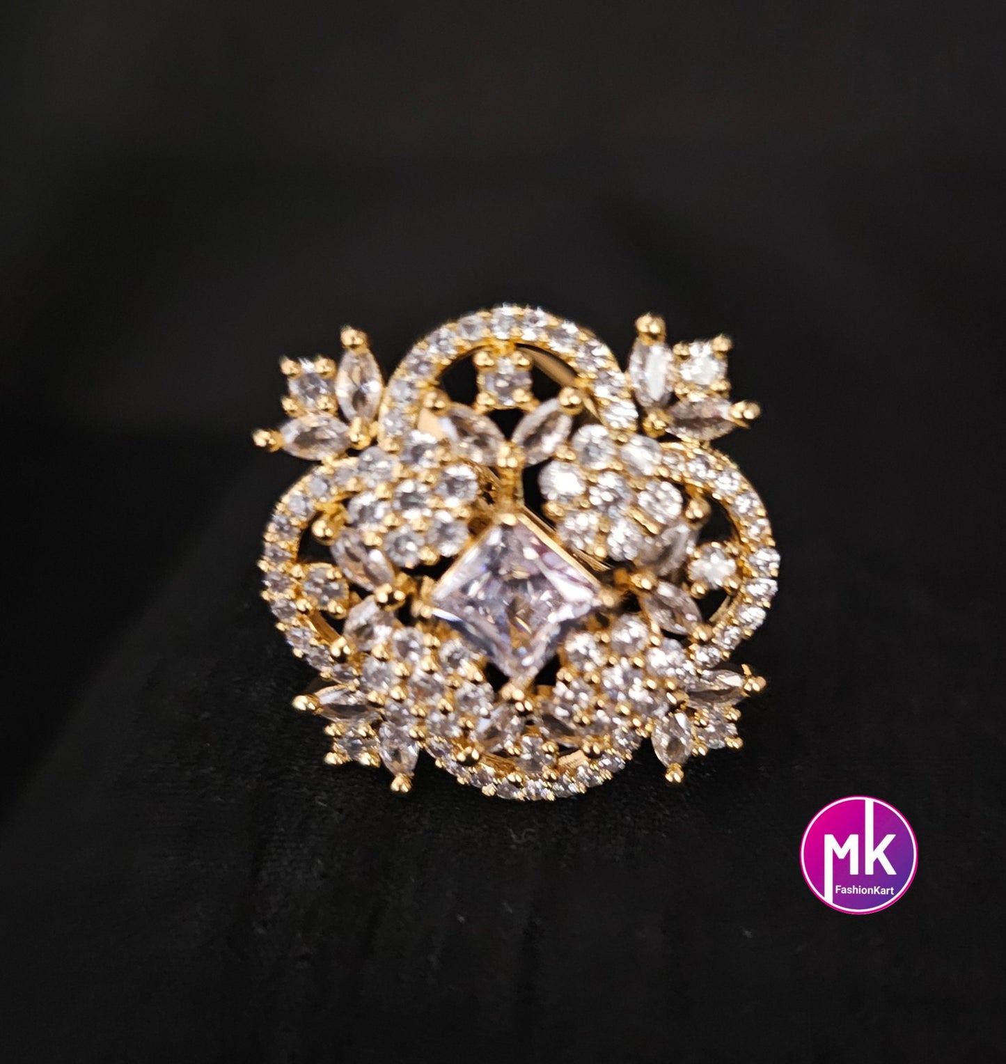 Gold premium quality AD stones Finger Ring (Adjustable)/Bollywood Ring -  MK Fashionkart