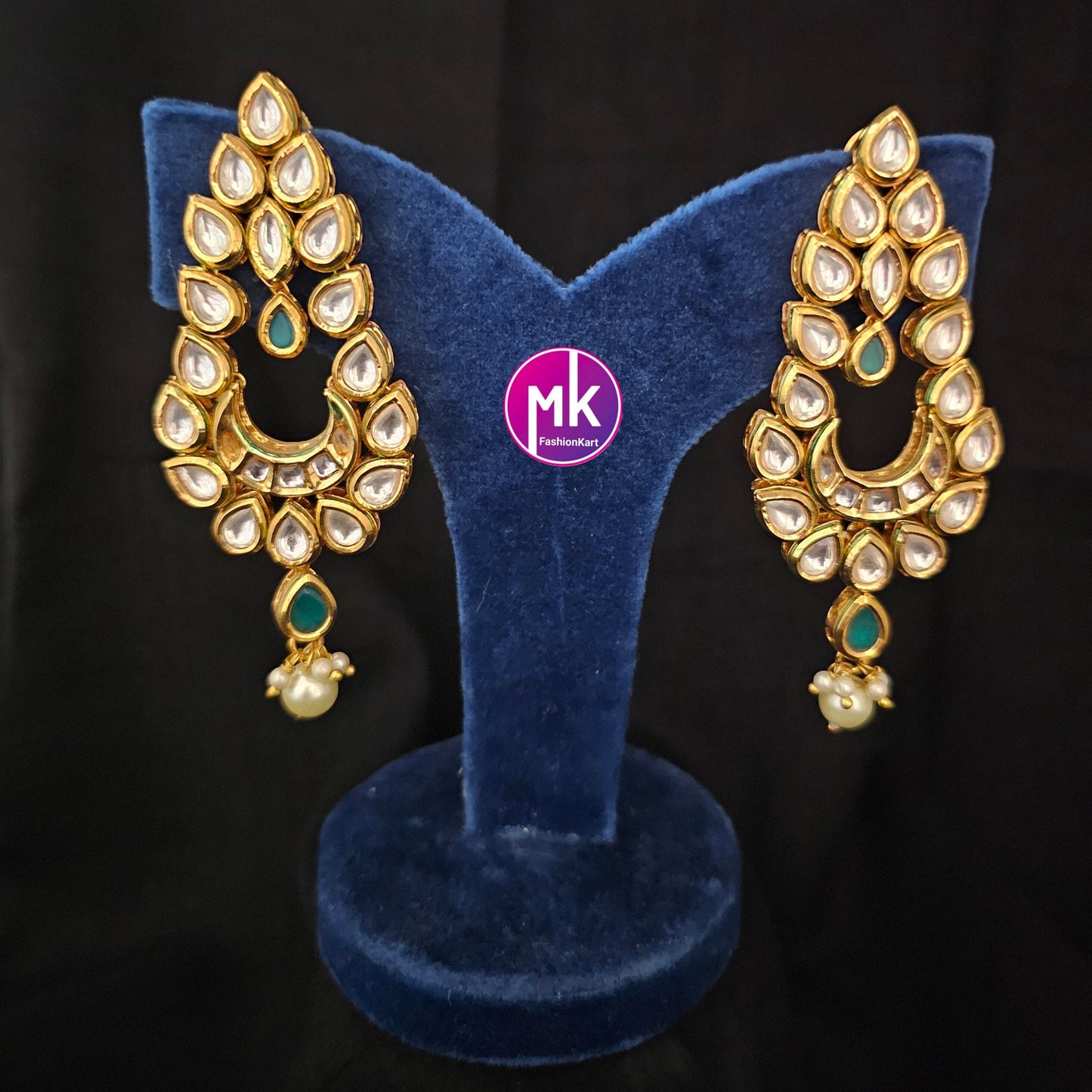 Bollywood Jaipur Kundan Polki with back Meenakari work Gold plated Earrings - Wedding Earrings - Gold stone Earrings / Dangle Earrings