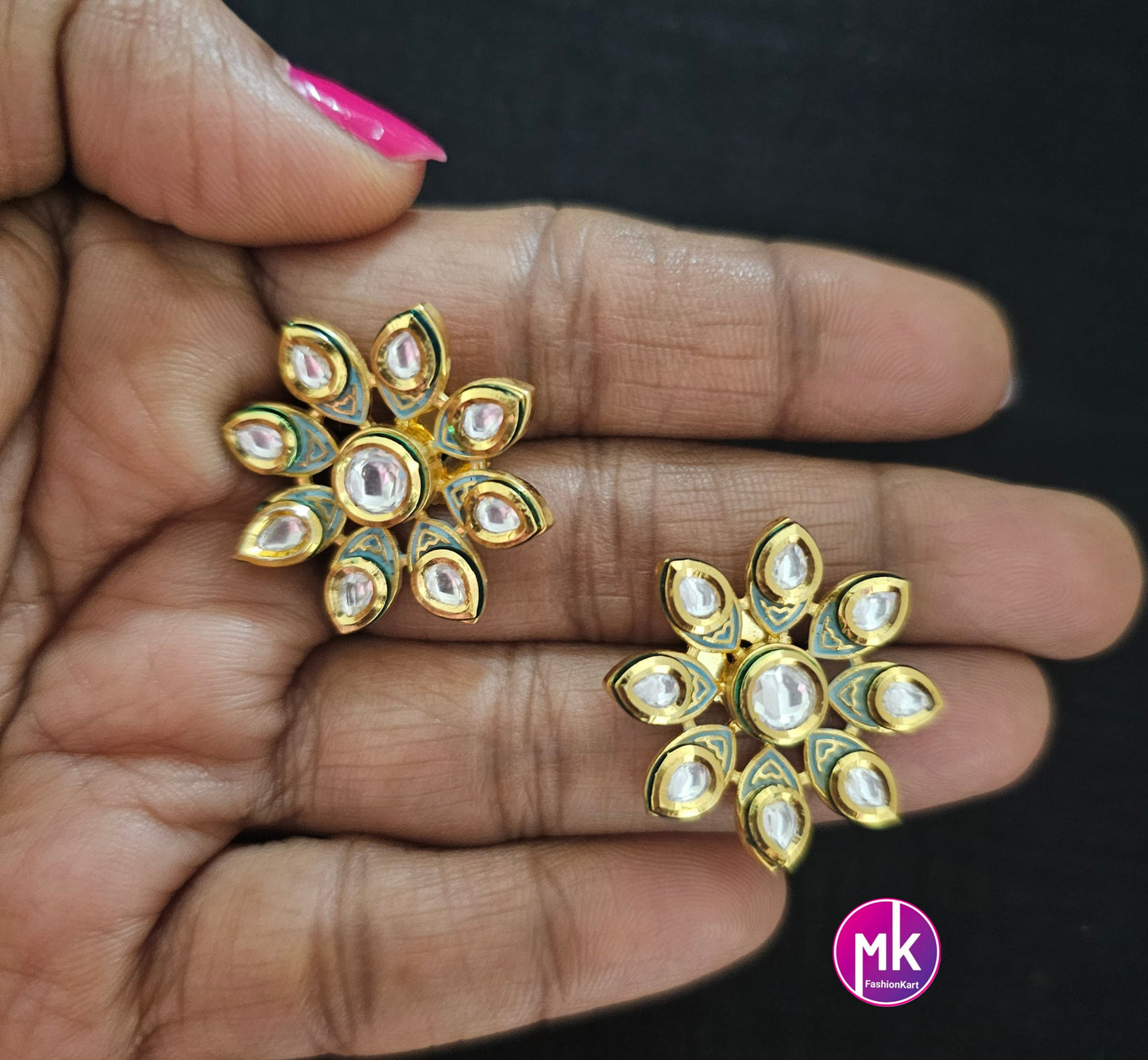 Bollywood Jaipur Royal uncut Kundan Polki Gold plated Studs - Sabyasachi type Earrings - Wedding Studs - Bridal Studs - Gold stone Studs