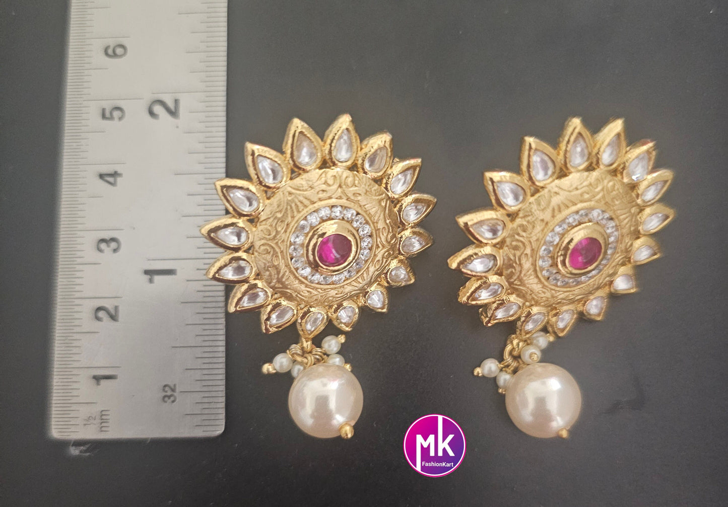 Bollywood Jaipur Kundan Polki with Ruby stone Gold plated Studs - Sabayasachi type Earring - Wedding Studs - Bridal Studs - Gold stone Studs
