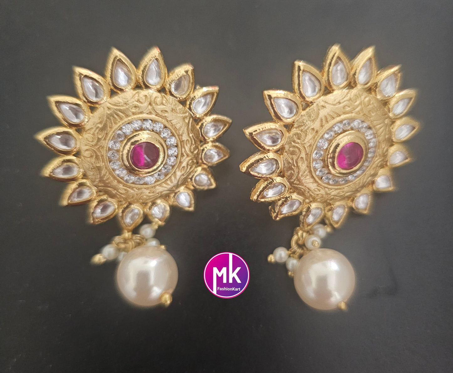Bollywood Jaipur Kundan Polki with Ruby stone Gold plated Studs - Sabayasachi type Earring - Wedding Studs - Bridal Studs - Gold stone Studs