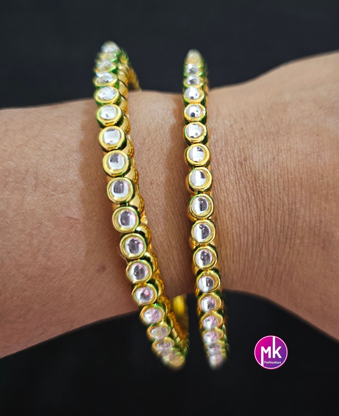 Bollywood Jaipur Kundan Meena Polki Stone trending Bangles - Set of 2 Bangles - MK Fashionkart