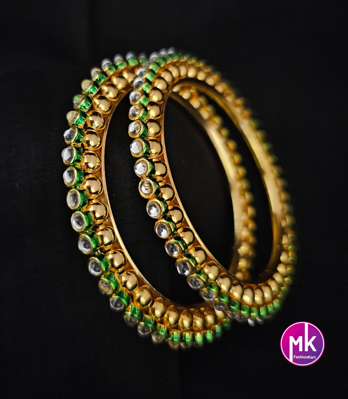 Bollywood Jaipur Kundan Meena Polki Stone trending Bangles - Set of 2 Bangles - MK Fashionkart