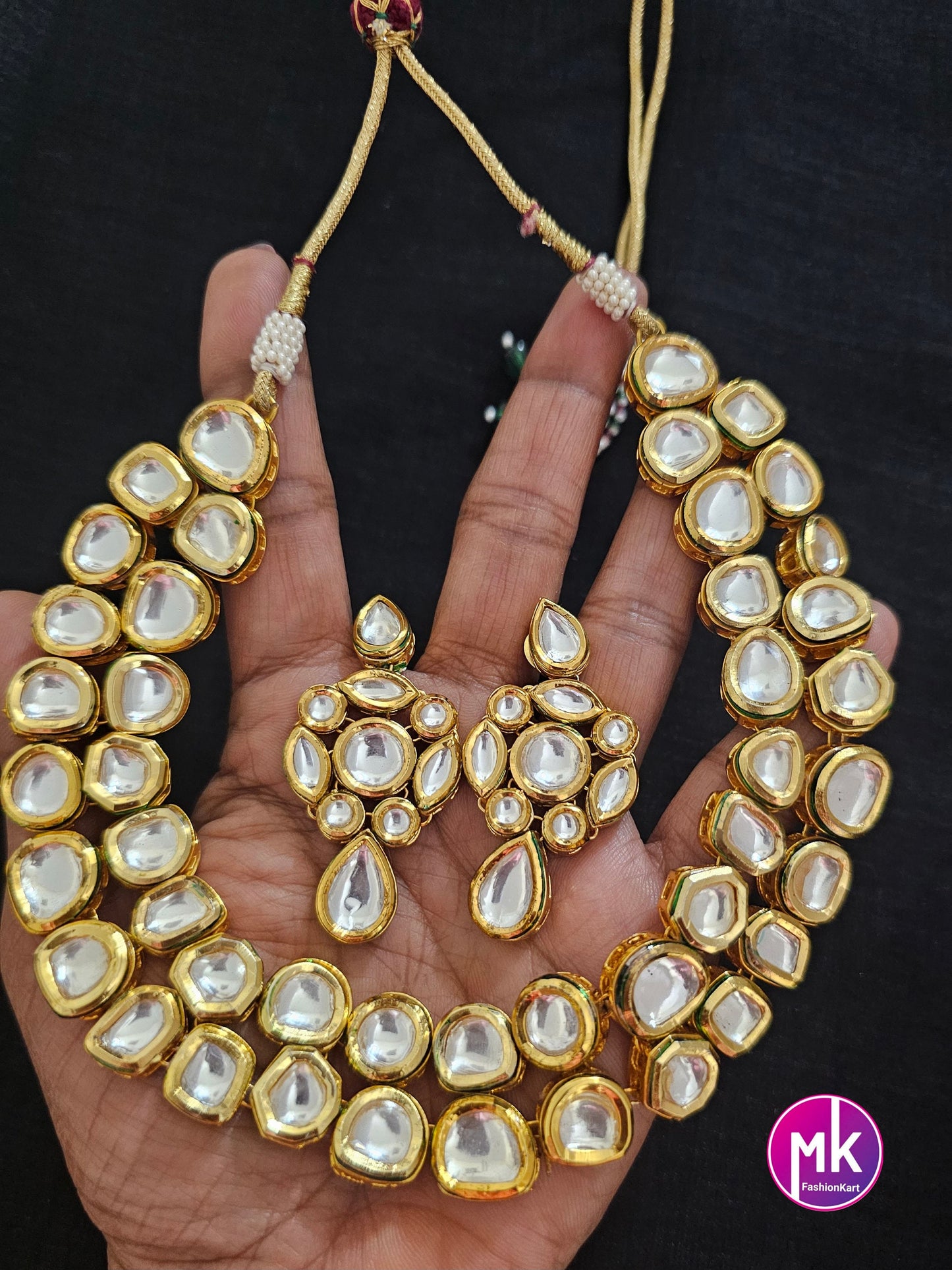 Bollywood Jaipur high quality Kundan with back meenakari work Necklace and matching Kundan Dangling Earrings - Necklace set - MK Fashionkart