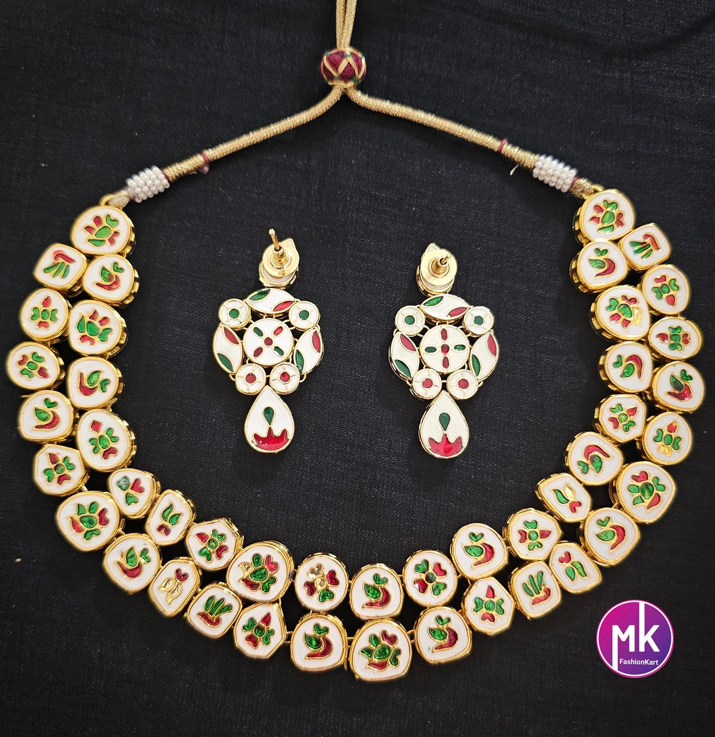 Bollywood Jaipur high quality Kundan with back meenakari work Necklace and matching Kundan Dangling Earrings - Necklace set - MK Fashionkart