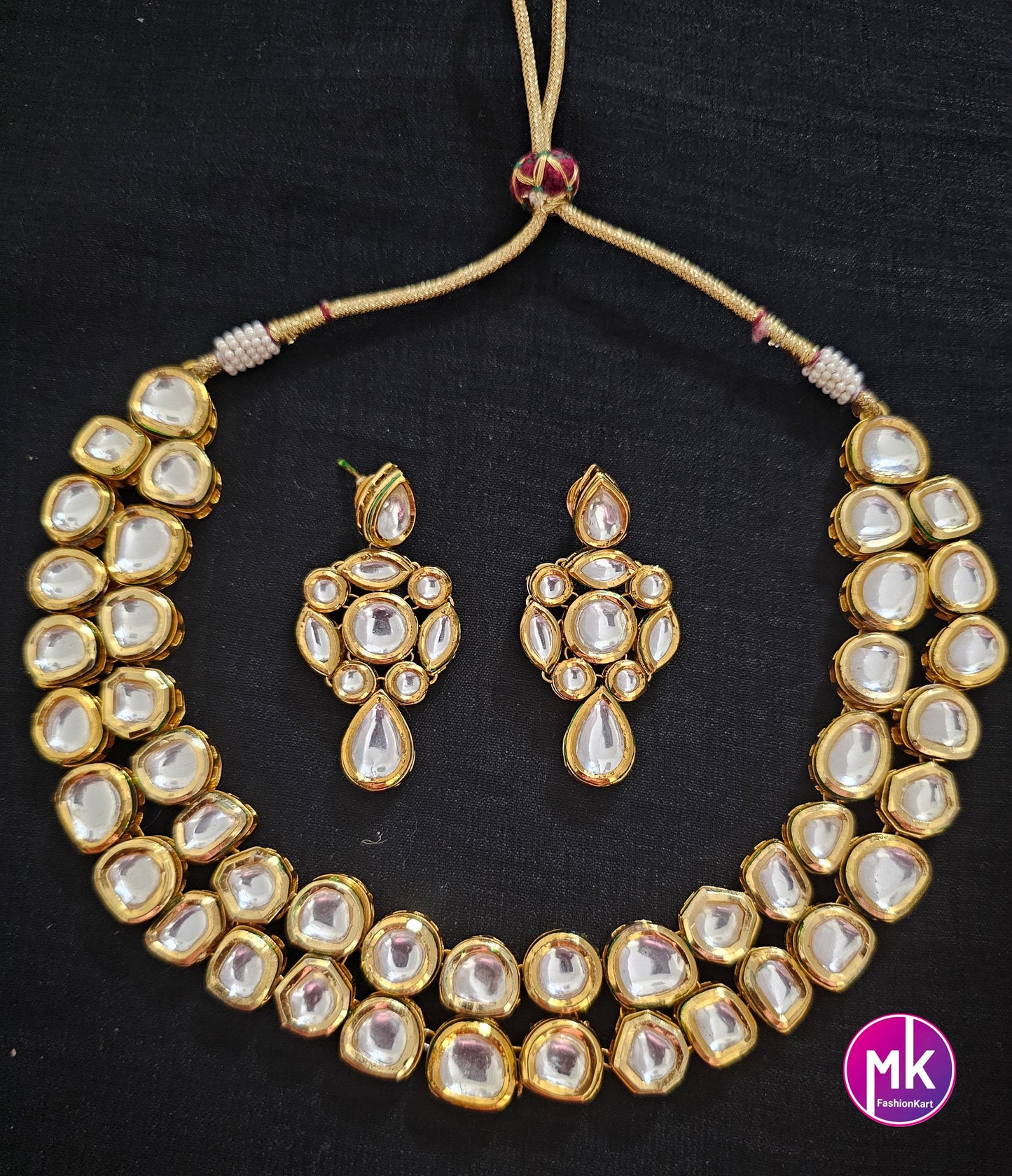 Bollywood Jaipur high quality Kundan with back meenakari work Necklace and matching Kundan Dangling Earrings - Necklace set - MK Fashionkart
