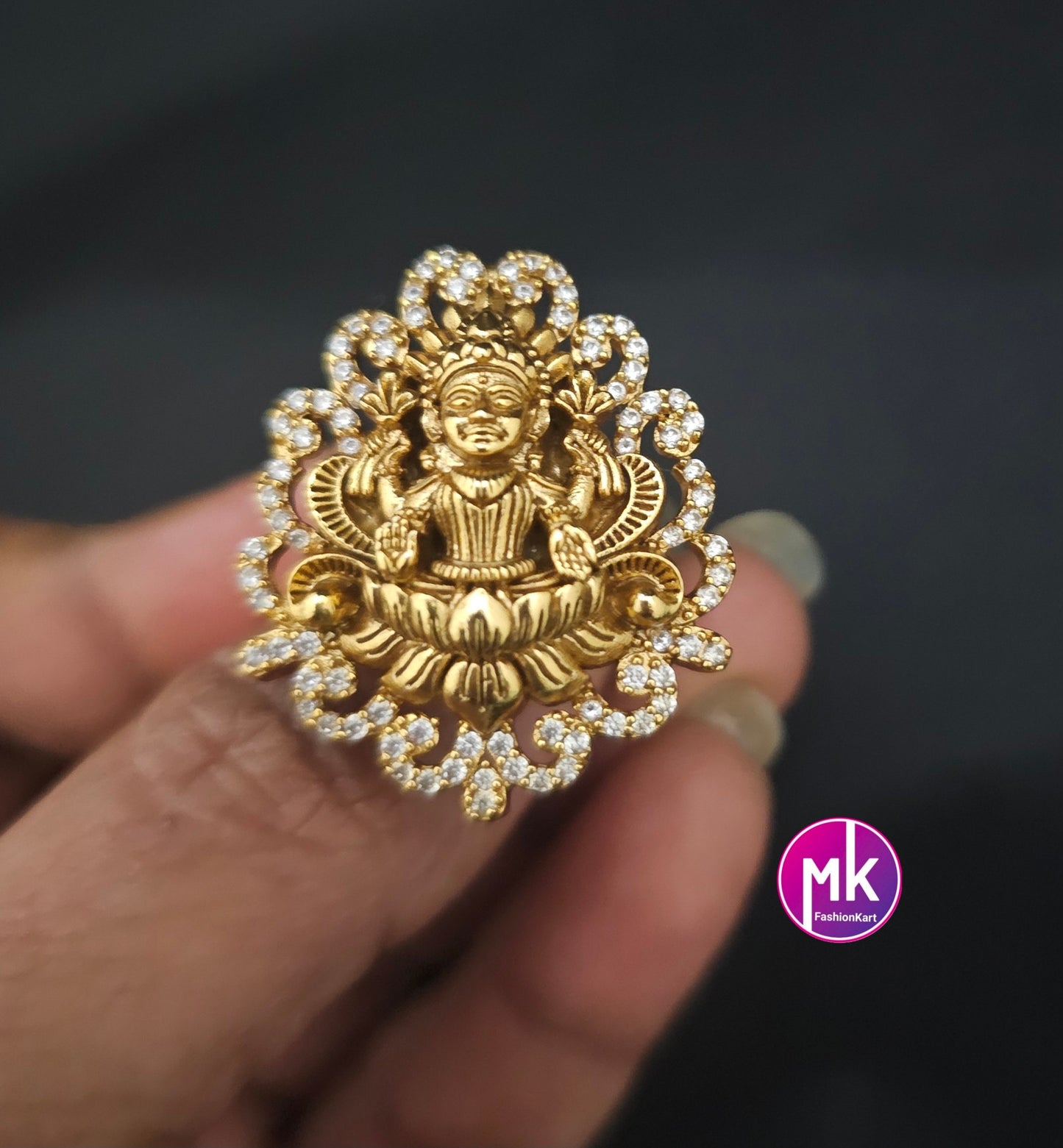Premium Quality Lakshmi Antique finish AD stones Finger Ring (Adjustable)/Bollywood Ring -  MK Fashionkart - Indian Fashion Jewelry
