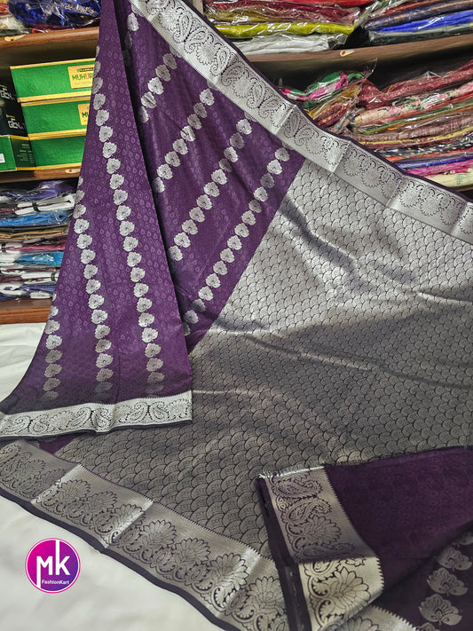 Fancy Soft Silk Bhutta Embossed Saree with Rich Pallu - Easy to Drape like soft silk saree - Saree with running blouse - MK Fashionkart