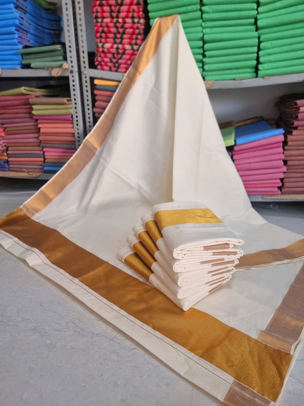 Traditional Kerala Kasavu cotton Saree - Puja Saree from kerala with Golden Border - Stylish cotton Saree for all seasons - MK Fashionkart