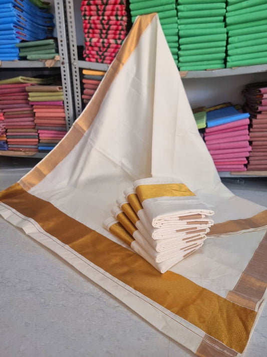 Traditional Kerala Kasavu cotton Saree - Puja Saree from kerala with Golden Border - Stylish cotton Saree for all seasons - MK Fashionkart