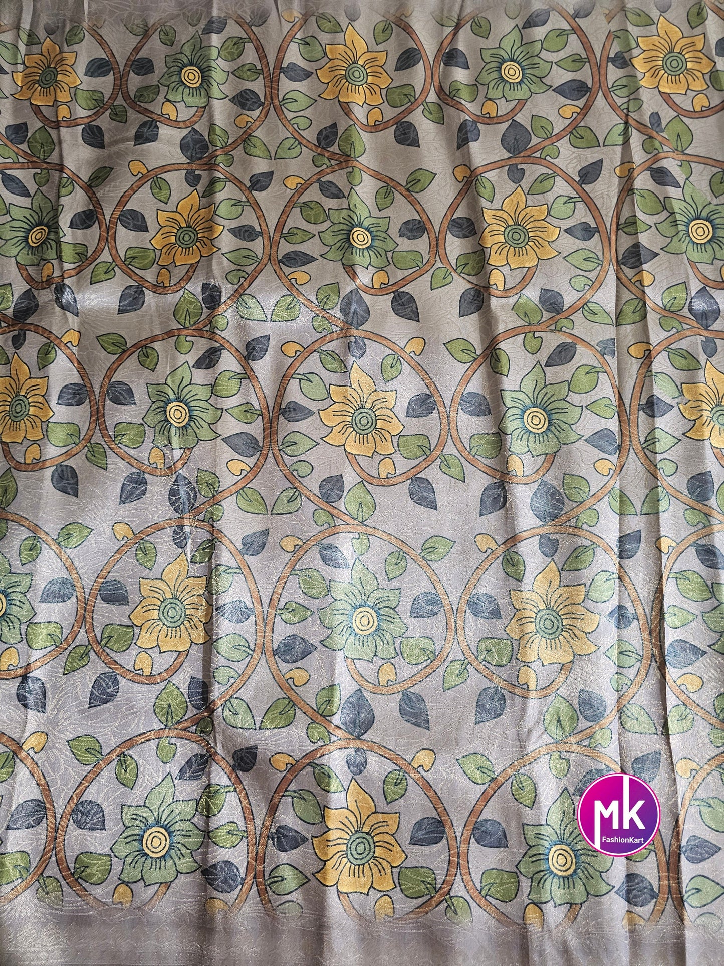 Softy silk zari weaving floral digital print comes with rich zari weaving pallu ��- Running Blouse cloth with sleeves border - MK Fashionkart