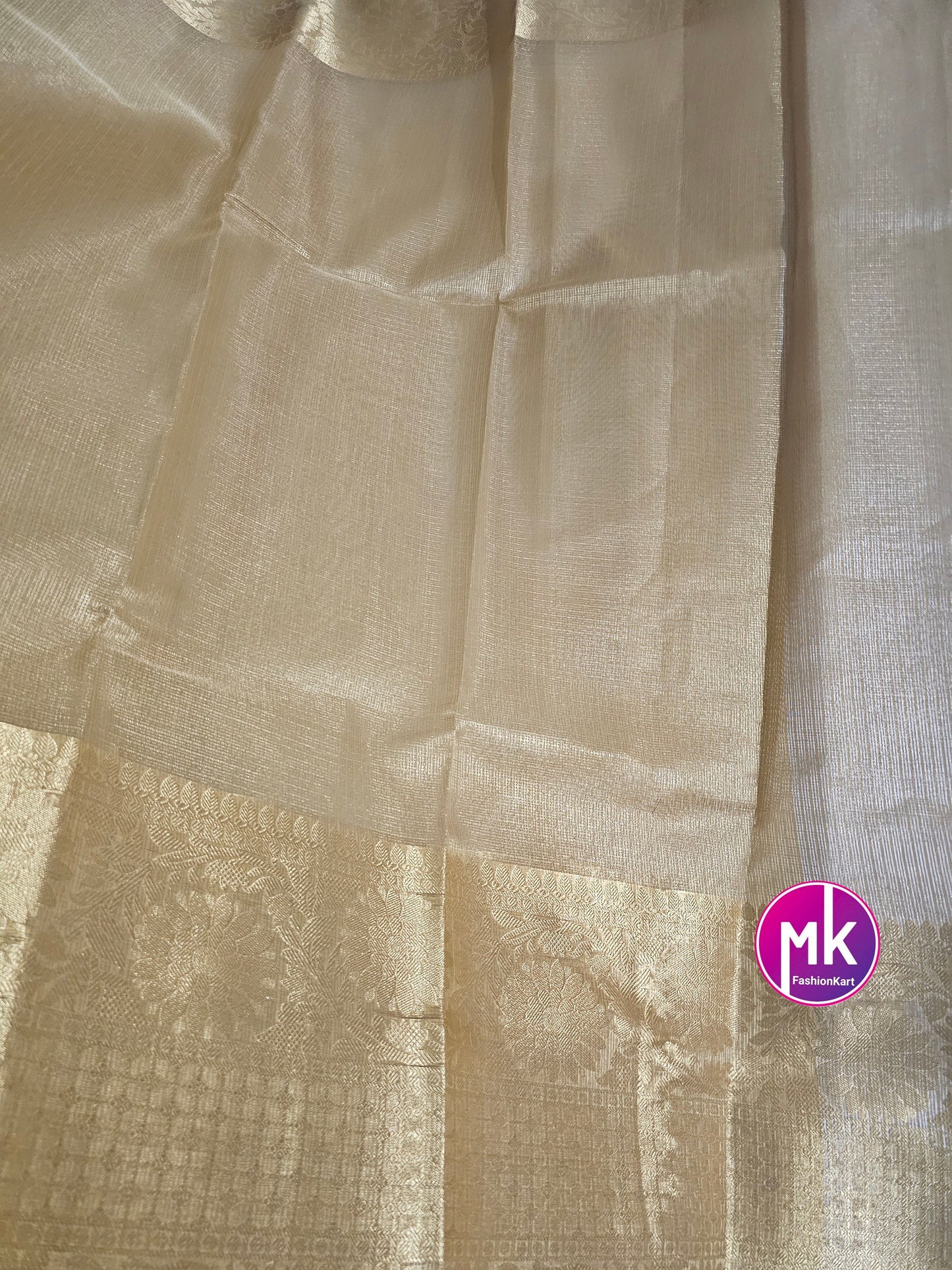 Celebrity Style Golden Soft tissue silk saree w rich pallu - Saree w running blouse (unstitched) - Beautiful Golden Saree - MK Fashionkart