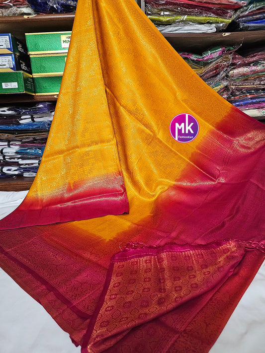 Kubera Copper Soft Silk Saree with running blouse - Saree with running blouse (unstitched) - Easy to drape - Soft Texture - MK Fashionkart