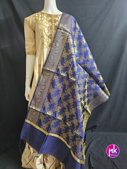 Banarasi Silk Dark Blue color Dupatta with floral weaving - MK Fashionkart