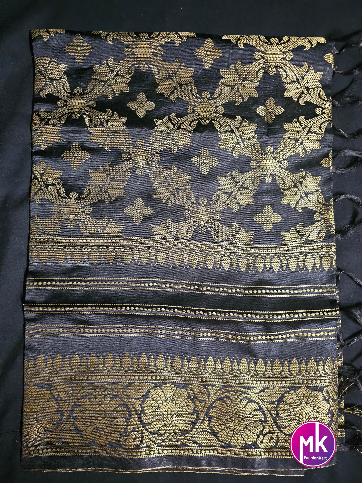 Banarasi Silk Black color Dupatta with floral weaving - MK Fashionkart