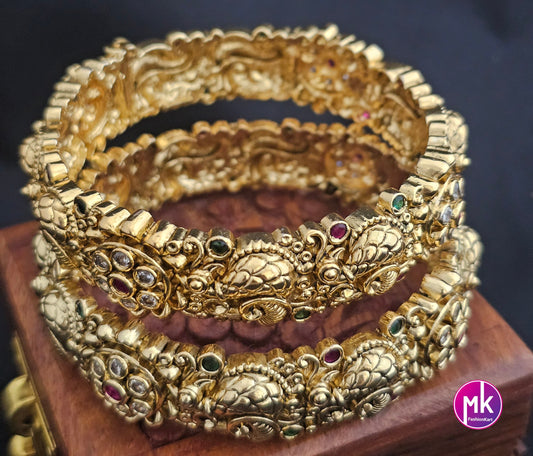 Premium Quality Premium Polish Peacock Matte antique (open type) bangles - Set of 2 bangles - Size 2.6 - Fashion Jewelry - MK Fashionkart