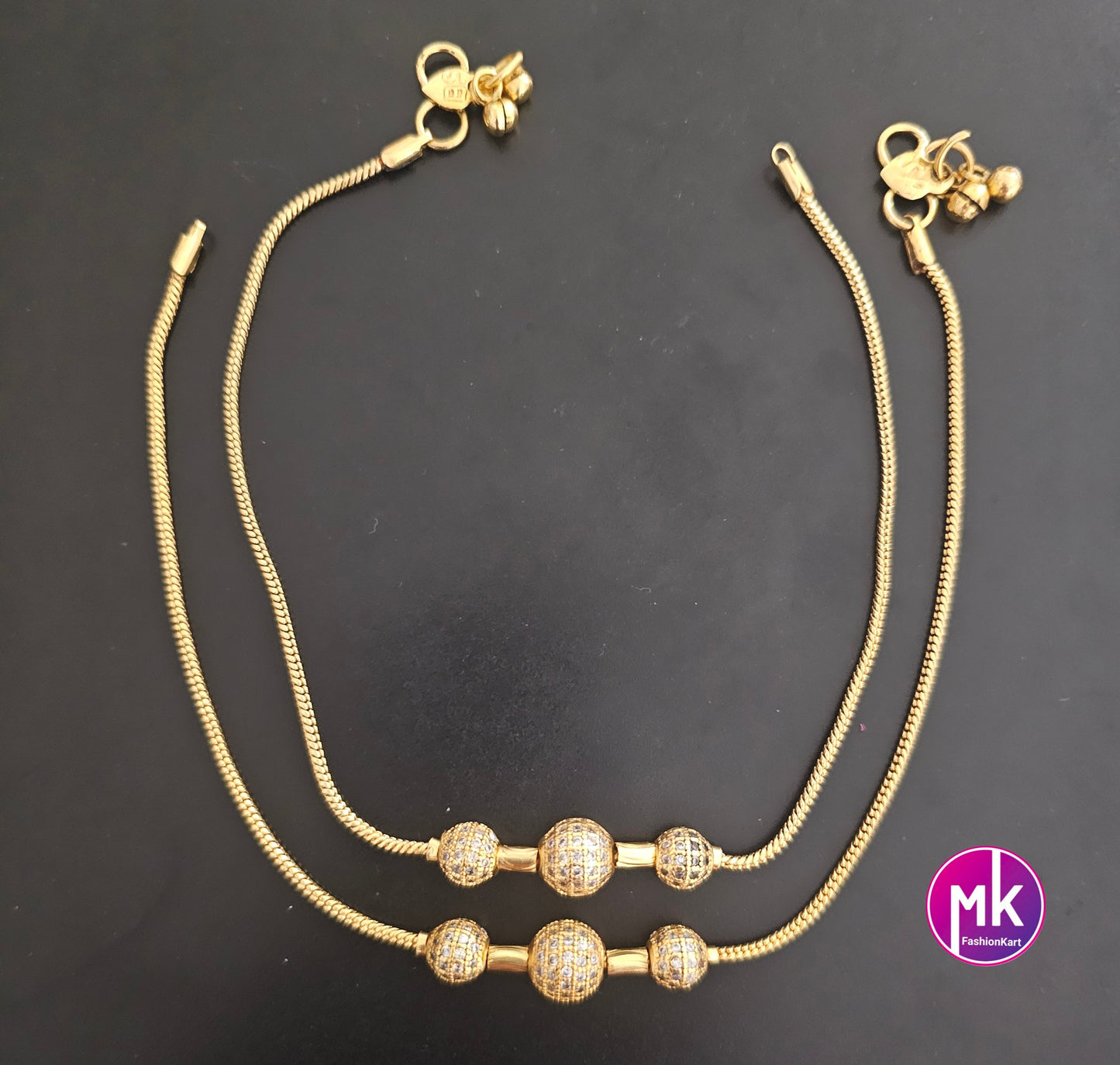 Gold finish Premium Quality AD stone Anklet/Leg chain/kolusu-  MK Fashionkart - Indian Fashion Jewelry