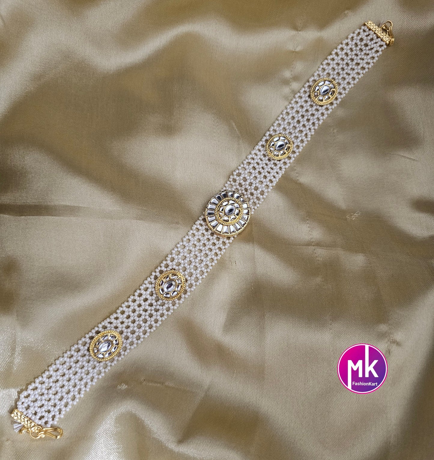 Bollywood style Gold plated Indian Sheesh phool Kundan chain Head Tiara Jewelry set - Head Band - Bridal Matha Patti - MK Fashionkart