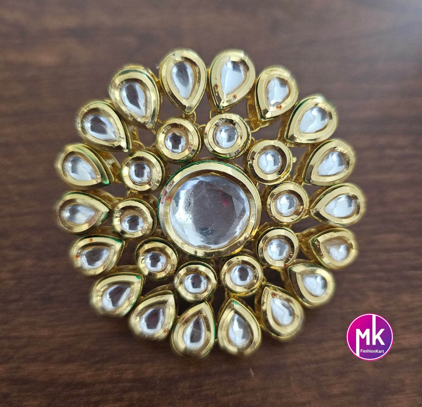 Bollywood Big Jaipur Kundan Polki Stone with Meenakari work backside Finger Ring (Adjustable)/- Fashion Jewelry Rings - MK Fashionkart