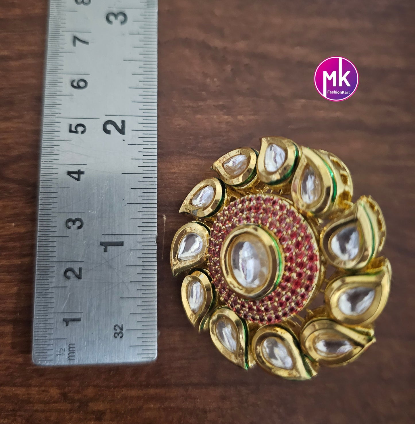 Bollywood Big Jaipur Kundan Polki Stone with Cubic Zirconia Stone Meenakari work backside Finger Ring (Adjustable)/-  MK Fashionkart