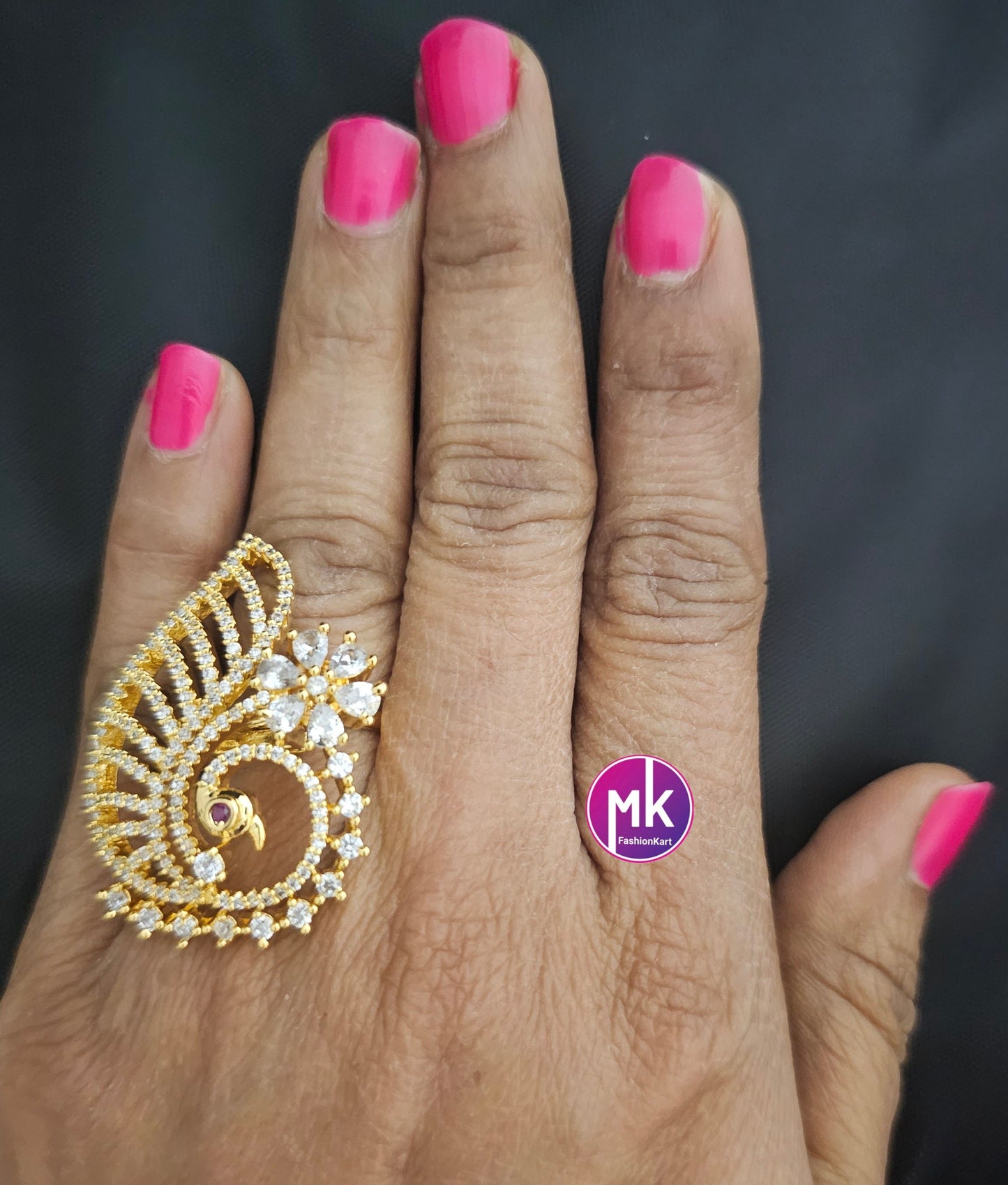 Peacock Gold premium quality AD/CZ stones Finger Ring (Adjustable)/Bollywood Ring -  MK Fashionkart