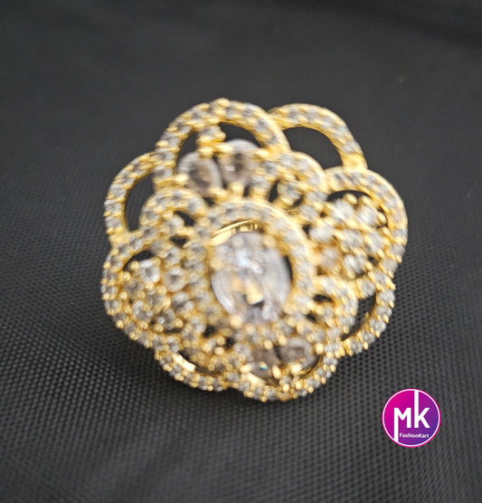Flower design Gold premium quality AD/CZ stones Finger Ring (Adjustable)/Bollywood Ring -  MK Fashionkart