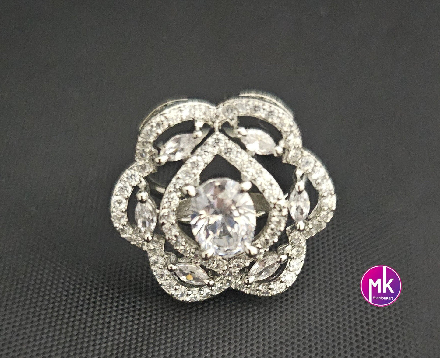 Silver Finish premium quality AD/CZ Stones Finger Ring (Adjustable)/Bollywood Ring -  MK Fashionkart