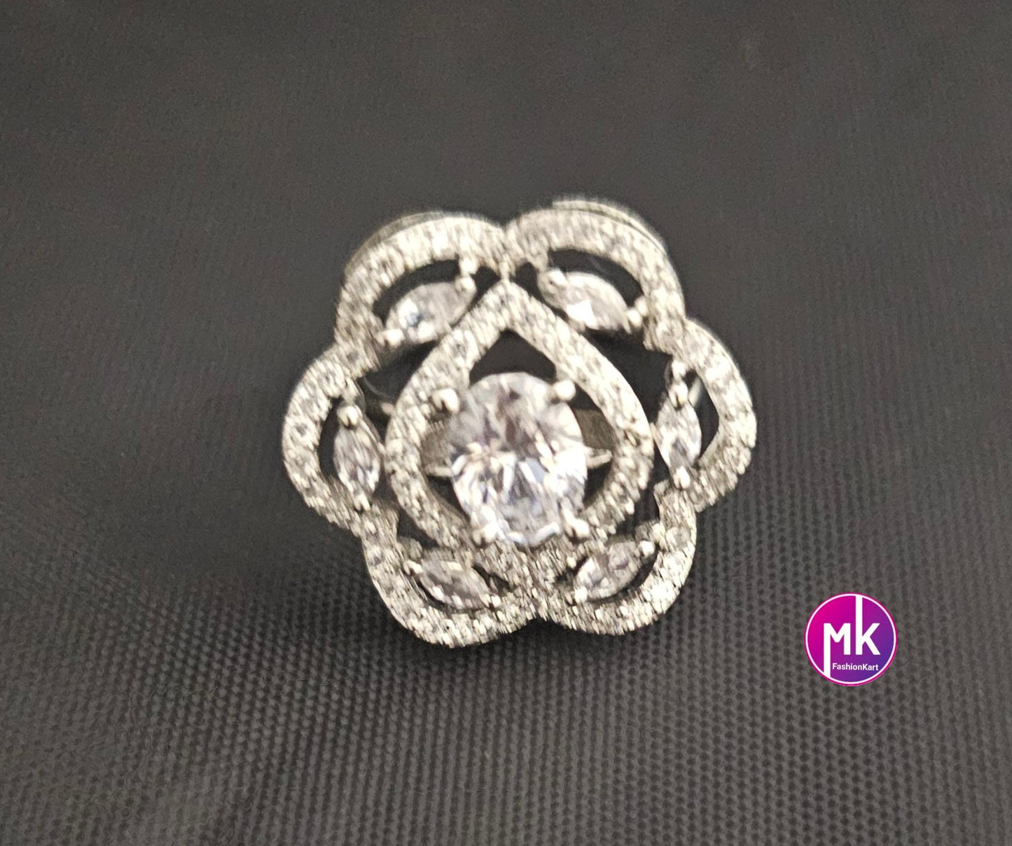 Silver Finish premium quality AD/CZ Stones Finger Ring (Adjustable)/Bollywood Ring -  MK Fashionkart