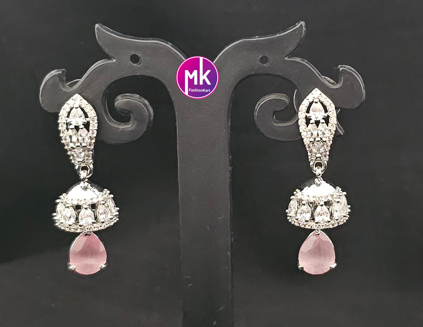 Silver/Rose gold finish premium polish AD stones dangling cute Jhumkis - MK Fashionkart - Fashion Jewelry