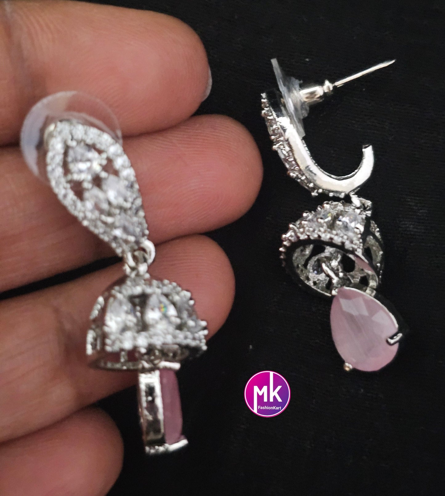Silver/Rose gold finish premium polish AD stones dangling cute Jhumkis - MK Fashionkart - Fashion Jewelry