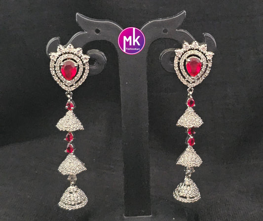 Silver finish premium polish AD stones long dangling Earrings - MK Fashionkart - Fashion Jewelry
