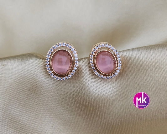 Gold finish premium polish AD stone Stud Earrings - Partywear stud Earrings - MK Fashionkart - Fashion Jewelry