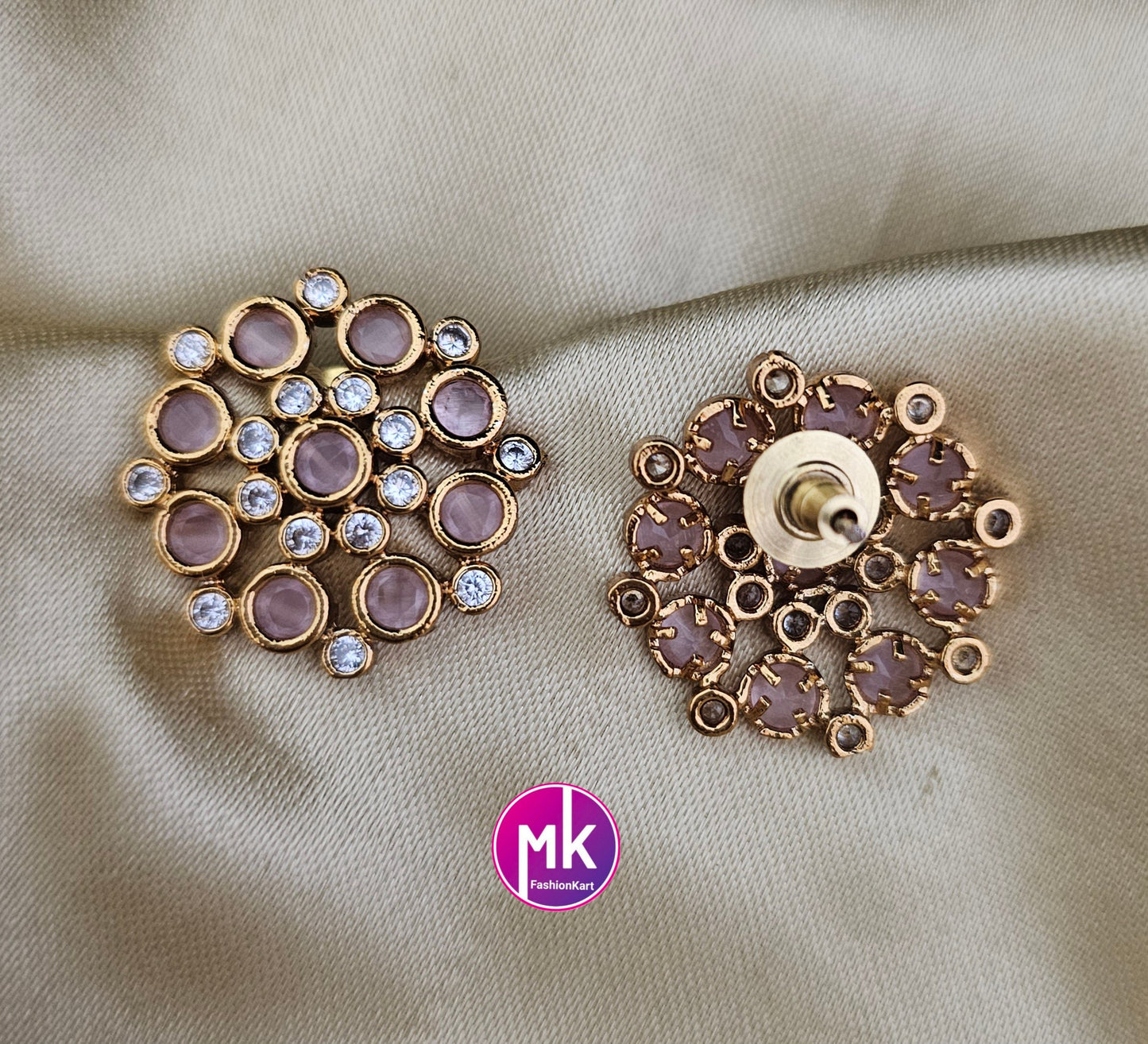 Matte Gold finish AD stone big Earrings - Traditional and Trendy Earrings - Partywear Earrings - MK Fashionkart - Fashion Jewelry