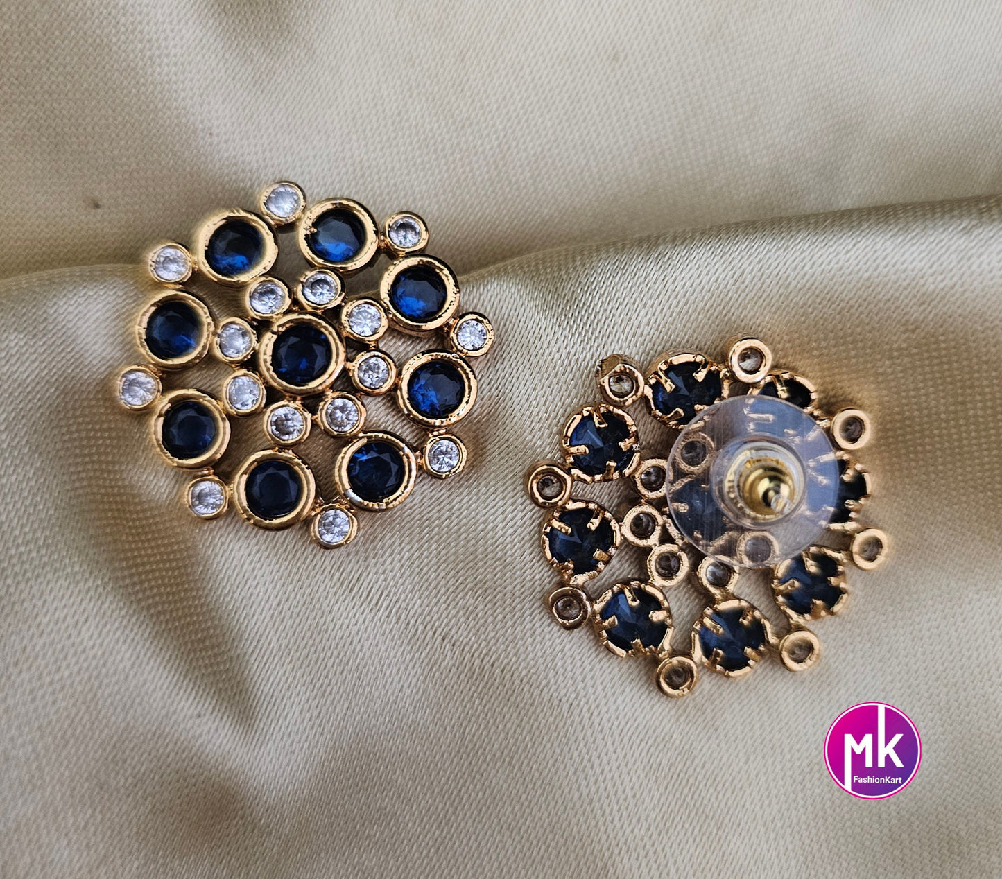 Matte Gold finish AD stone big Earrings - Traditional and Trendy Earrings - Partywear Earrings - MK Fashionkart - Fashion Jewelry
