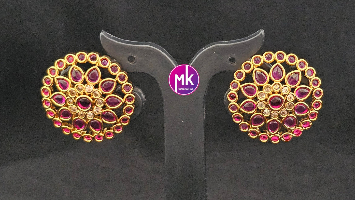 Matte Gold finish AD stone big Earrings - Traditional and Trendy Earrings - Partywear Earrings - MK Fashionkart - Fashion Jewelry