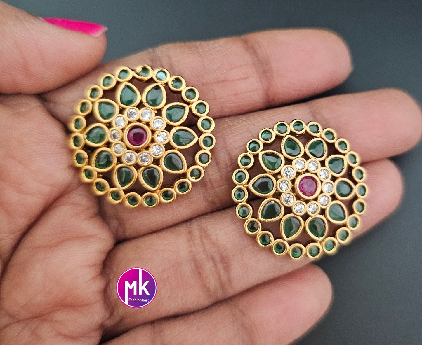 Matte Gold finish AD stone big Earrings - Traditional and Trendy Earrings - Partywear Earrings - MK Fashionkart - Fashion Jewelry