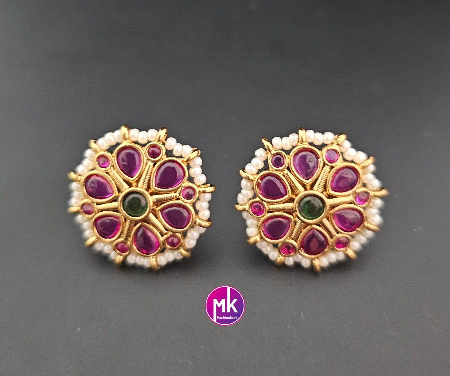 Matte Gold finish AD stone with piroyi pearls Earrings - Traditional and Trendy Earrings - MK Fashionkart - Fashion Jewelry