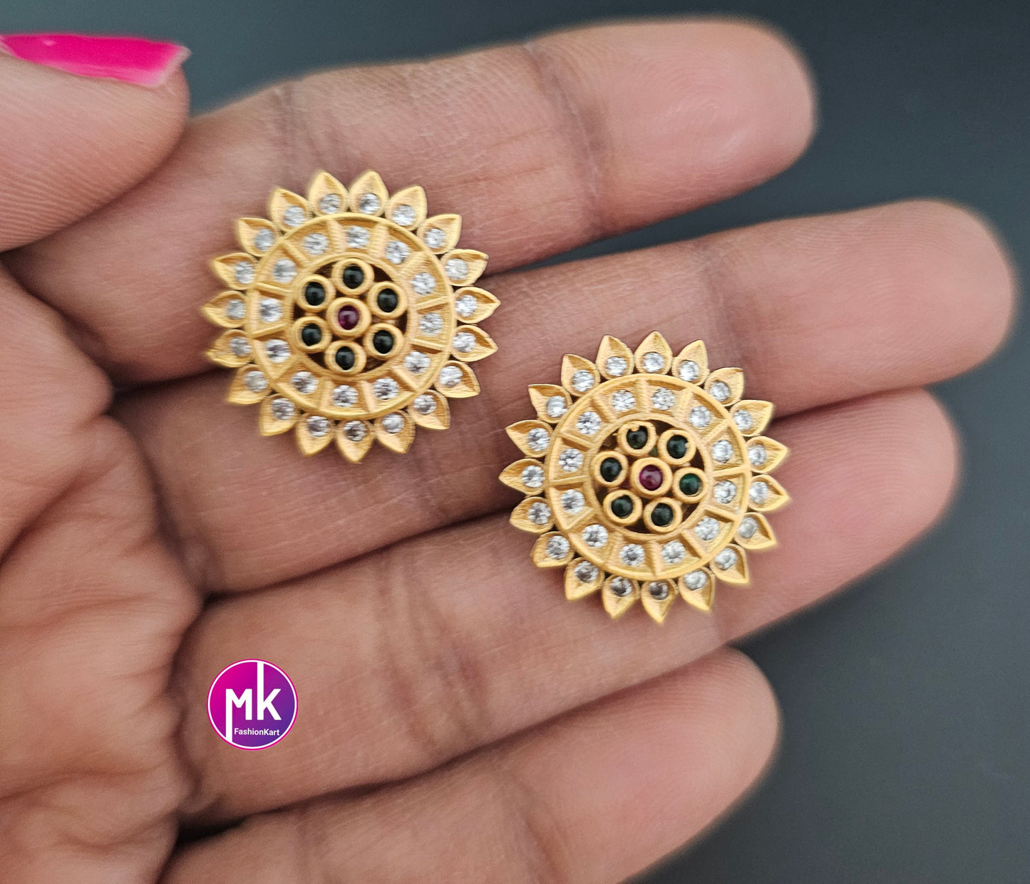Matte Gold finish AD stone Earrings - Traditional and Trendy Earrings - Partywear Earrings - MK Fashionkart - Fashion Jewelry