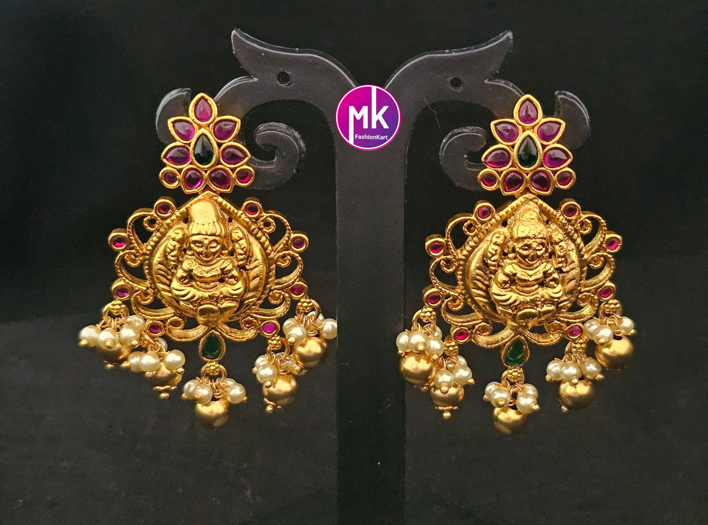 Lakshmi Kemp stone Peacock Premium Quality premium polish Earrings with hanging pearls - Trendy Jhumkas - MK Fashionkart - Fashion Jewelry